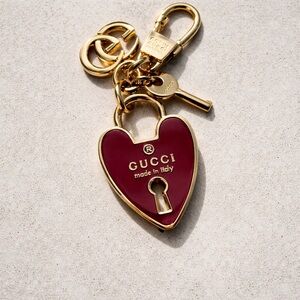 Gucci Red Heart Lock Key Holder with Gold Accents